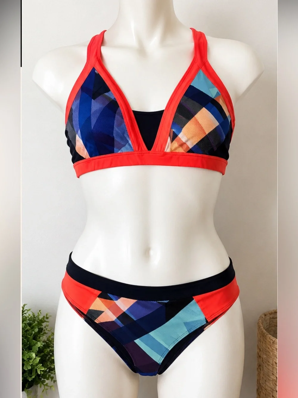 Athleta Colorful Geometric Sport Bikini Swimsuit Size Large